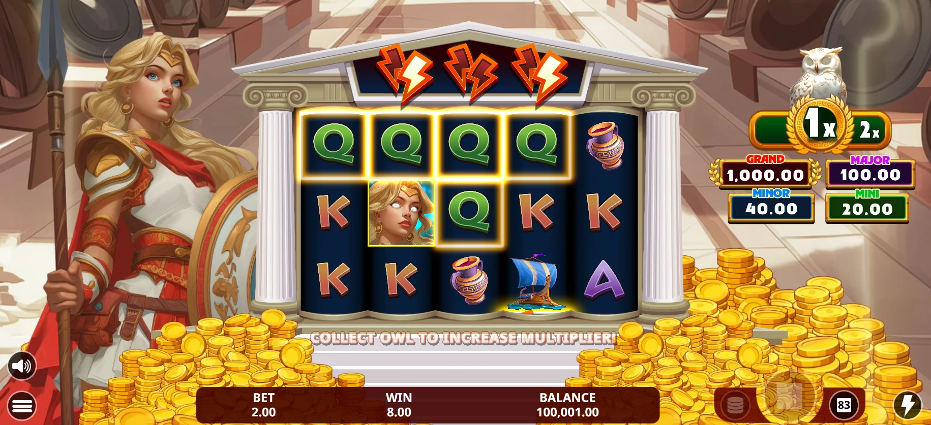 Law of Athena - main screen with reels and betting interface